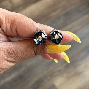 Swarovski Crystal Stud Earrings - Black and White Crystal with Silver Accents